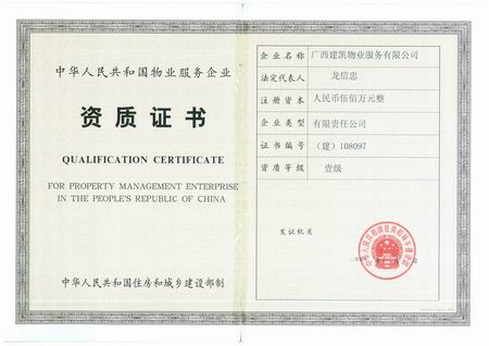 企业一级资质证书 企业一级资质证书